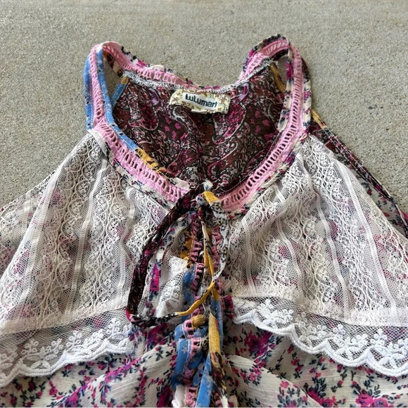 Anthropologie Lulumari Brand Mixed Media Colorful Lace Tassel Flowy Tank top - Picture 4 of 6